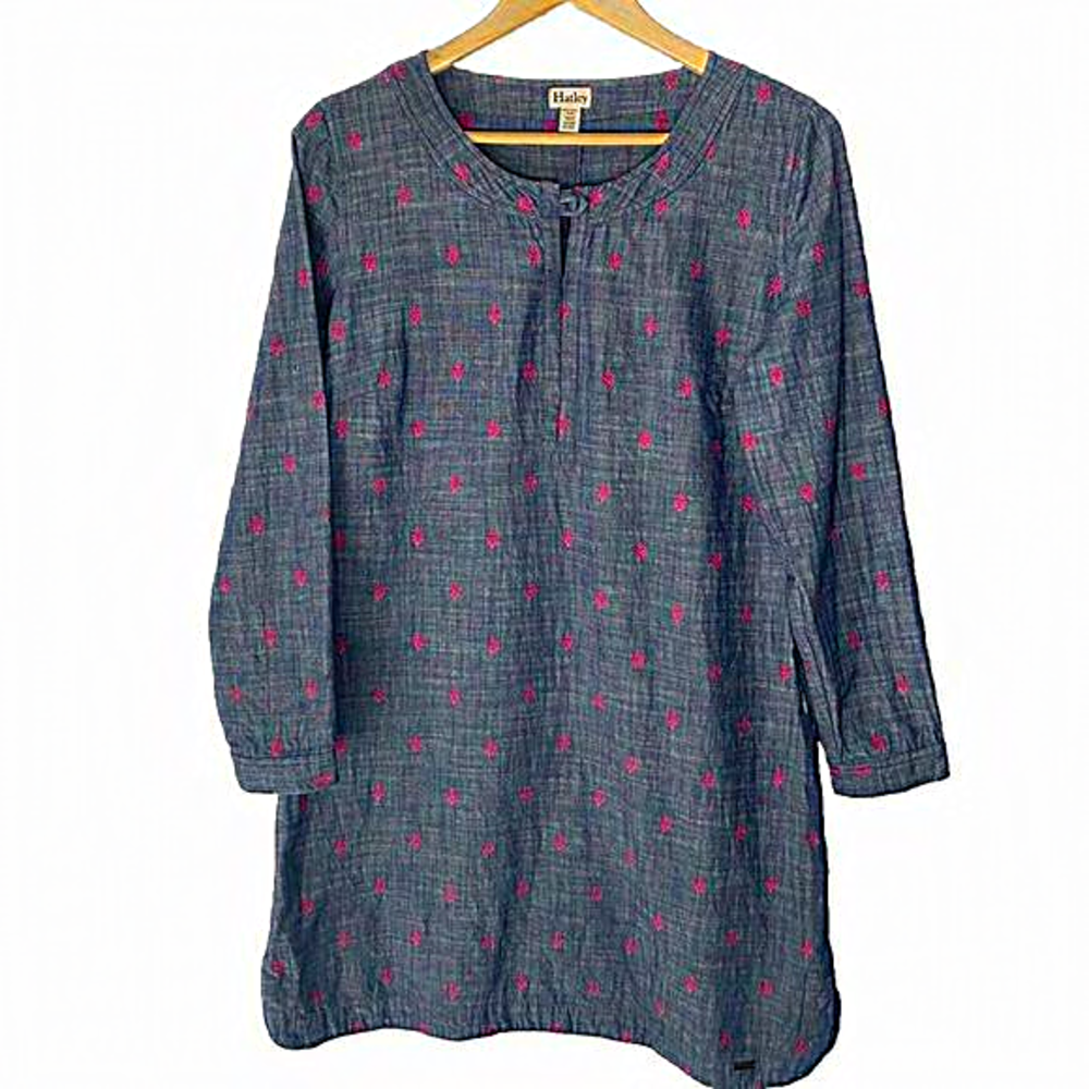 Hatley- Chambray tunic with pink embroidered flowers. Size S